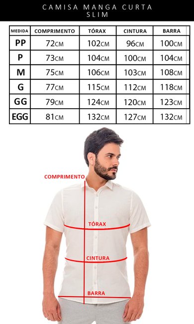 Tabela de Medidas Camisa MC