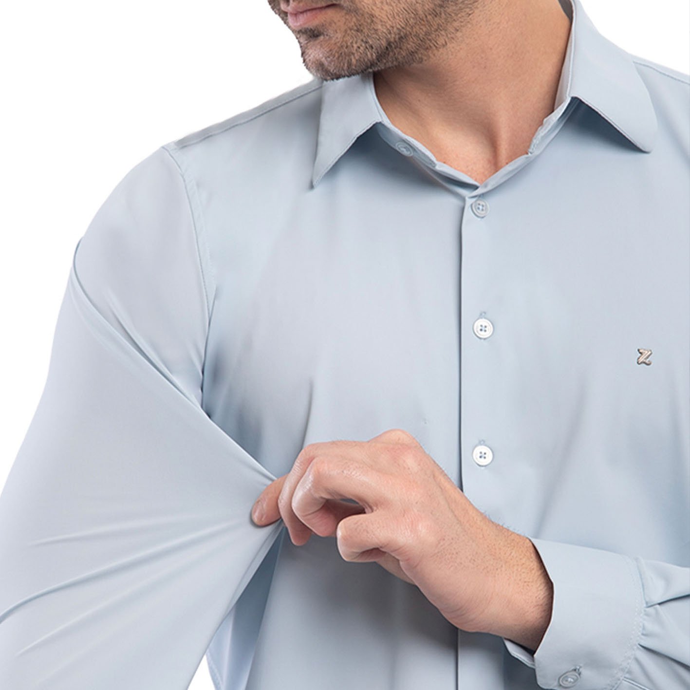 Camisa Social Ultra Tech Masculina Slim Manga Longa Azul - Zaiko