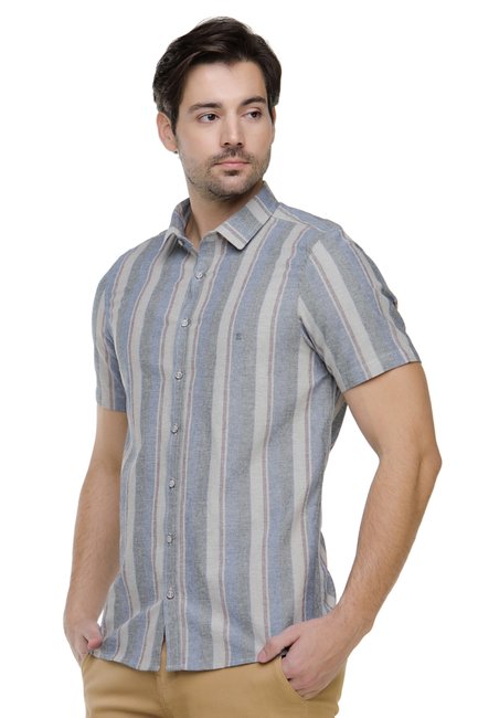05 camisa social masculina slim listrada manga curta zaiko