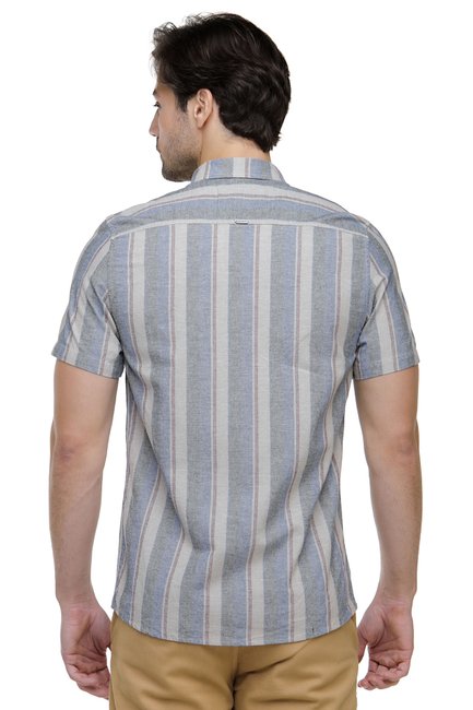 06 camisa social masculina slim listrada manga curta zaiko