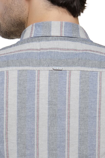 09 camisa social masculina slim listrada manga curta zaiko