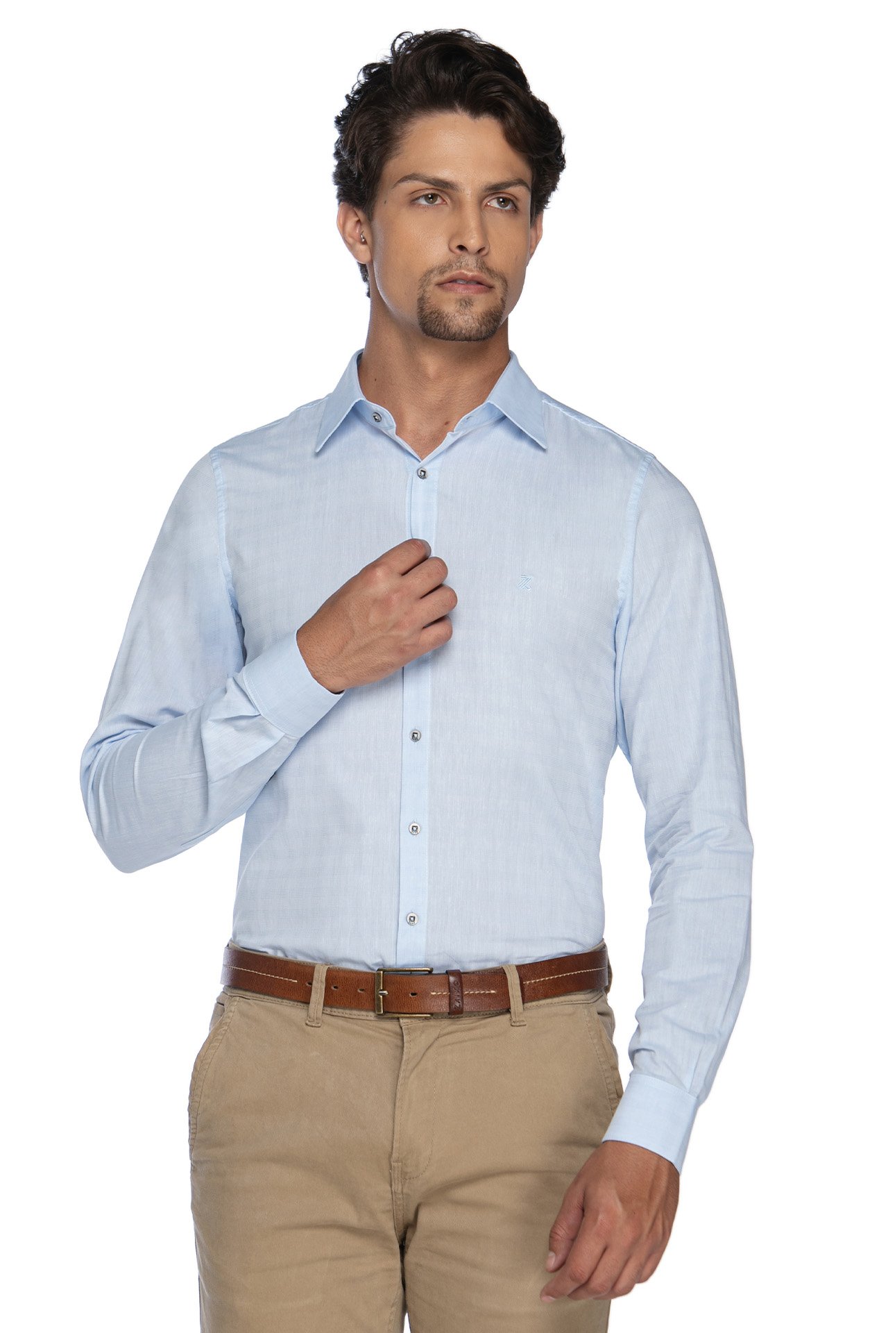 Camisa Social Masculina Algodão Pima Maquinetada Manga Longa - Zaiko