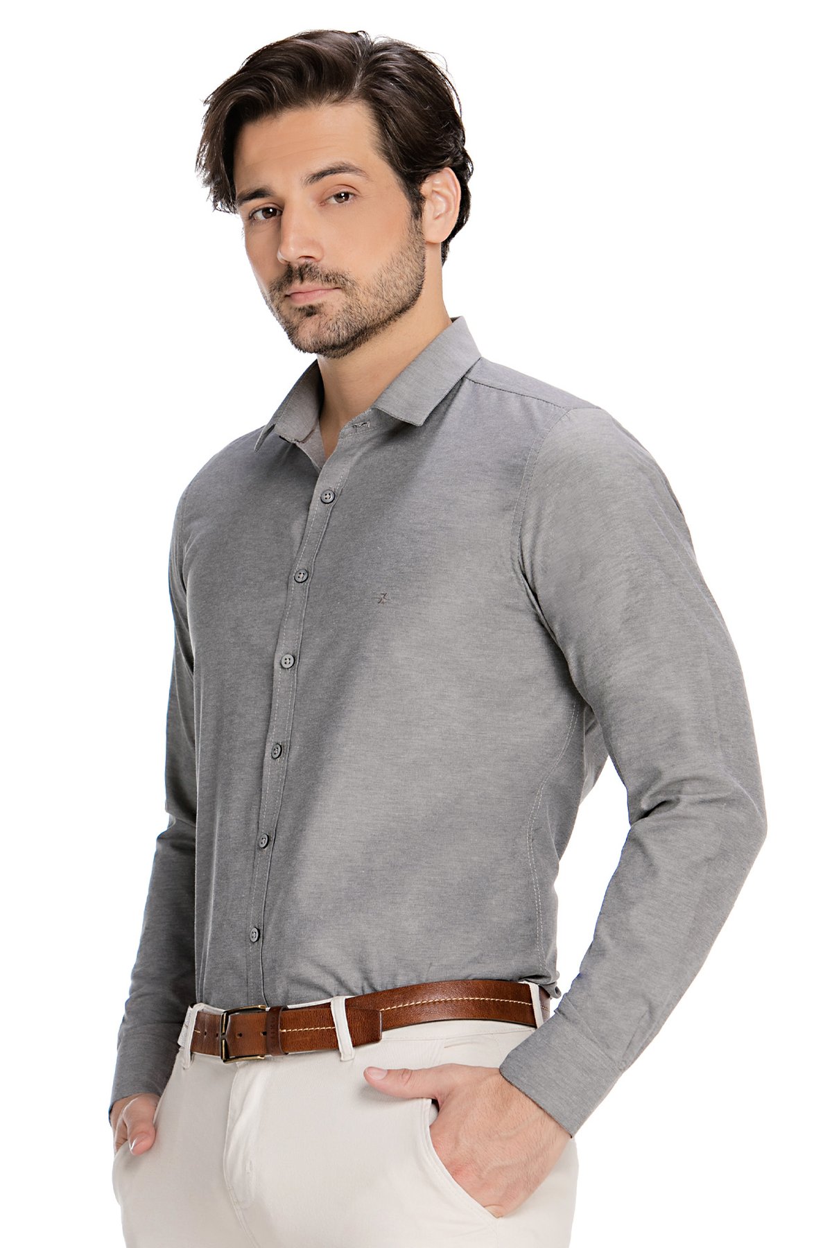 Camisa Social Masculina Slim Mescla Manga Longa - Zuggy-zi
