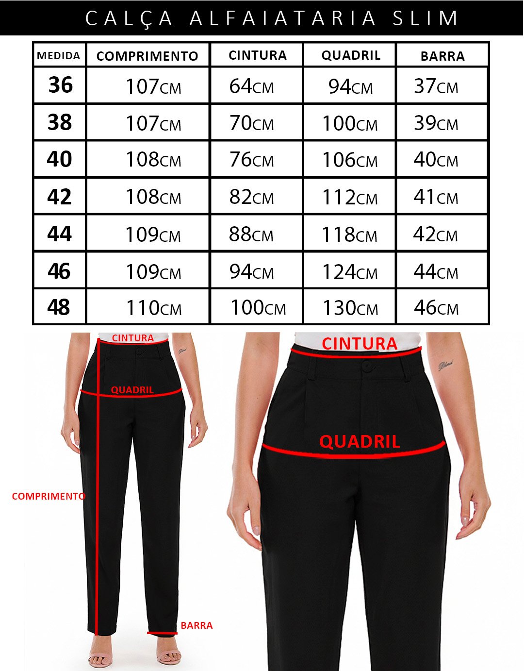 Tabela de Medidas   Cala Slim