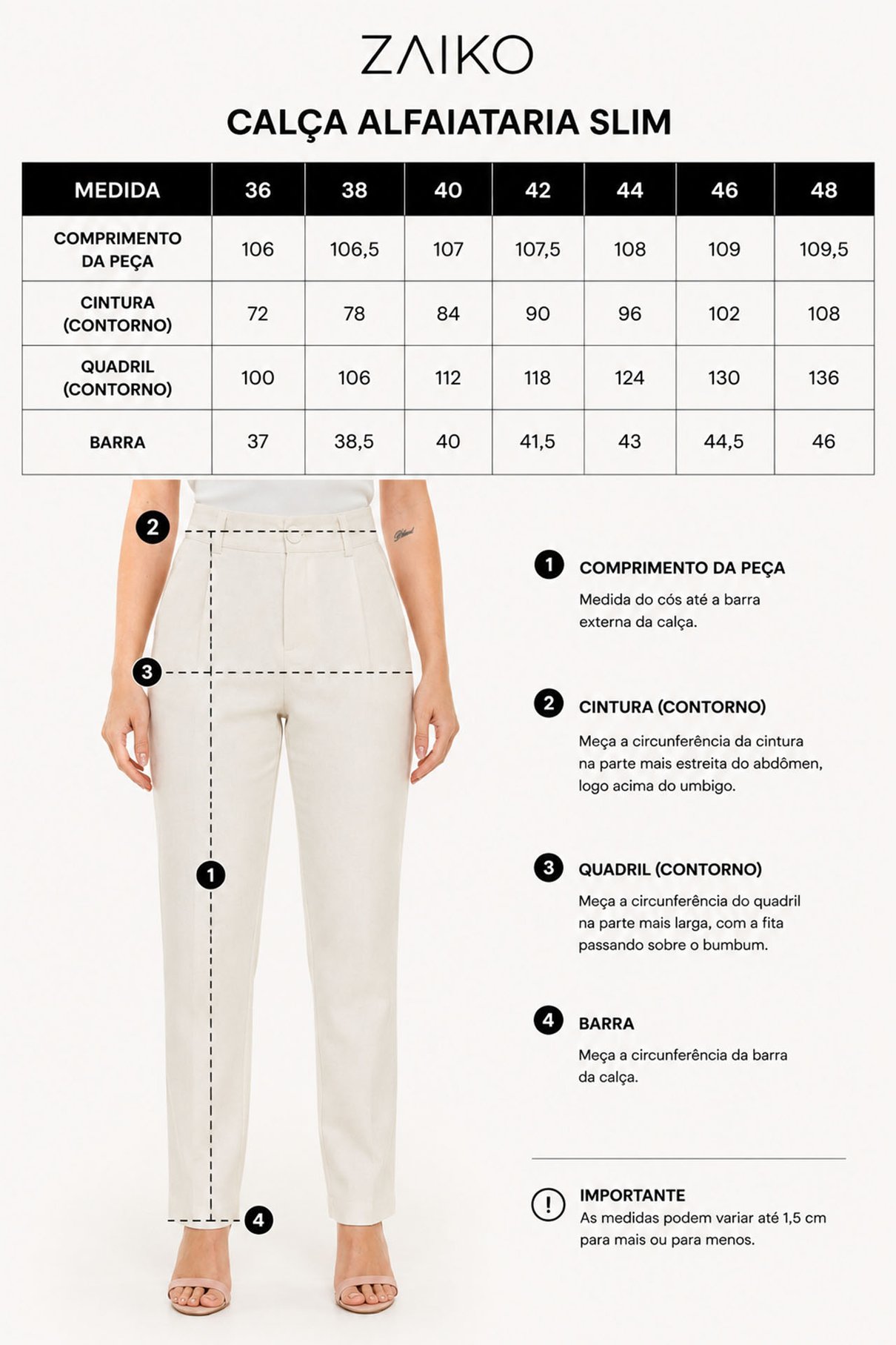 02 calca alfaiataria slim social feminina offwhite zaiko