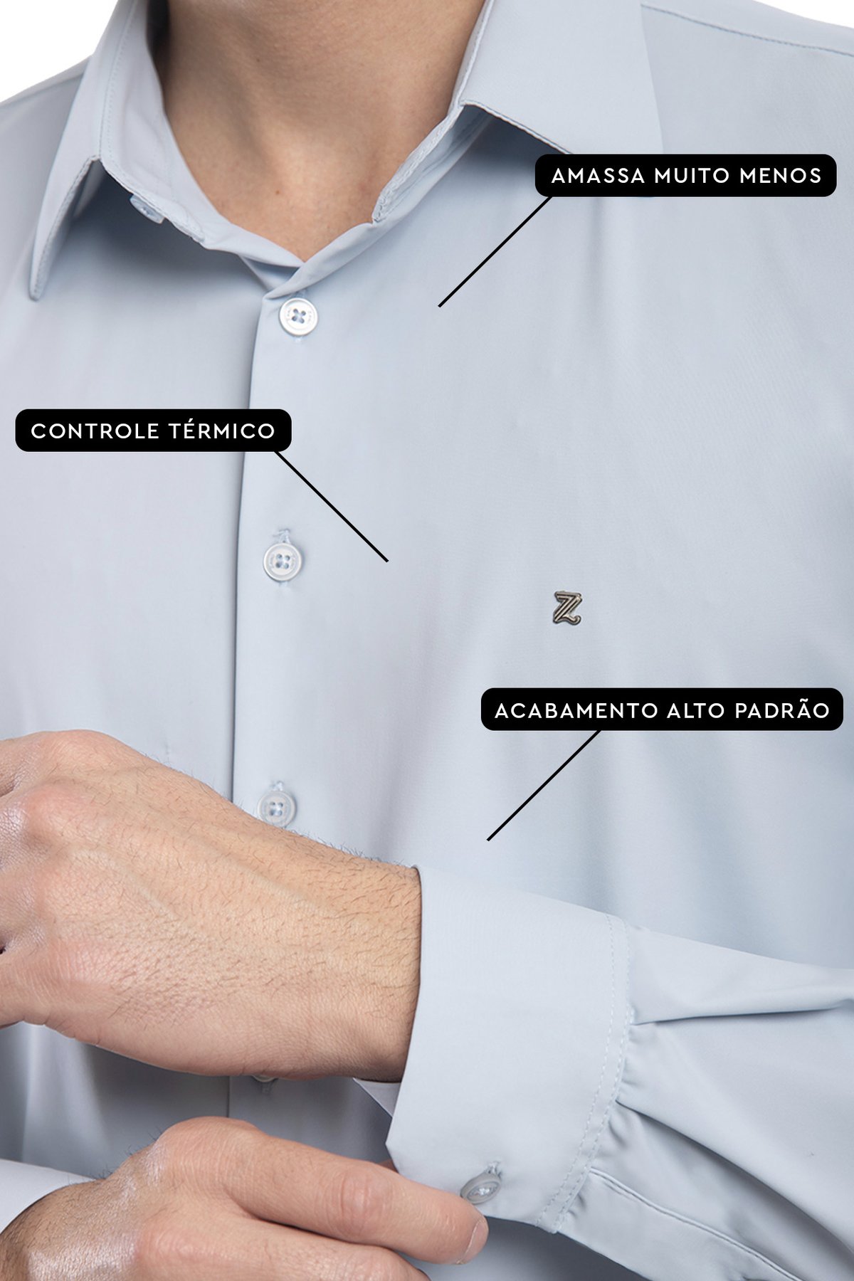 Camisa Social Ultra Tech Masculina Slim Manga Longa Azul - Zaiko